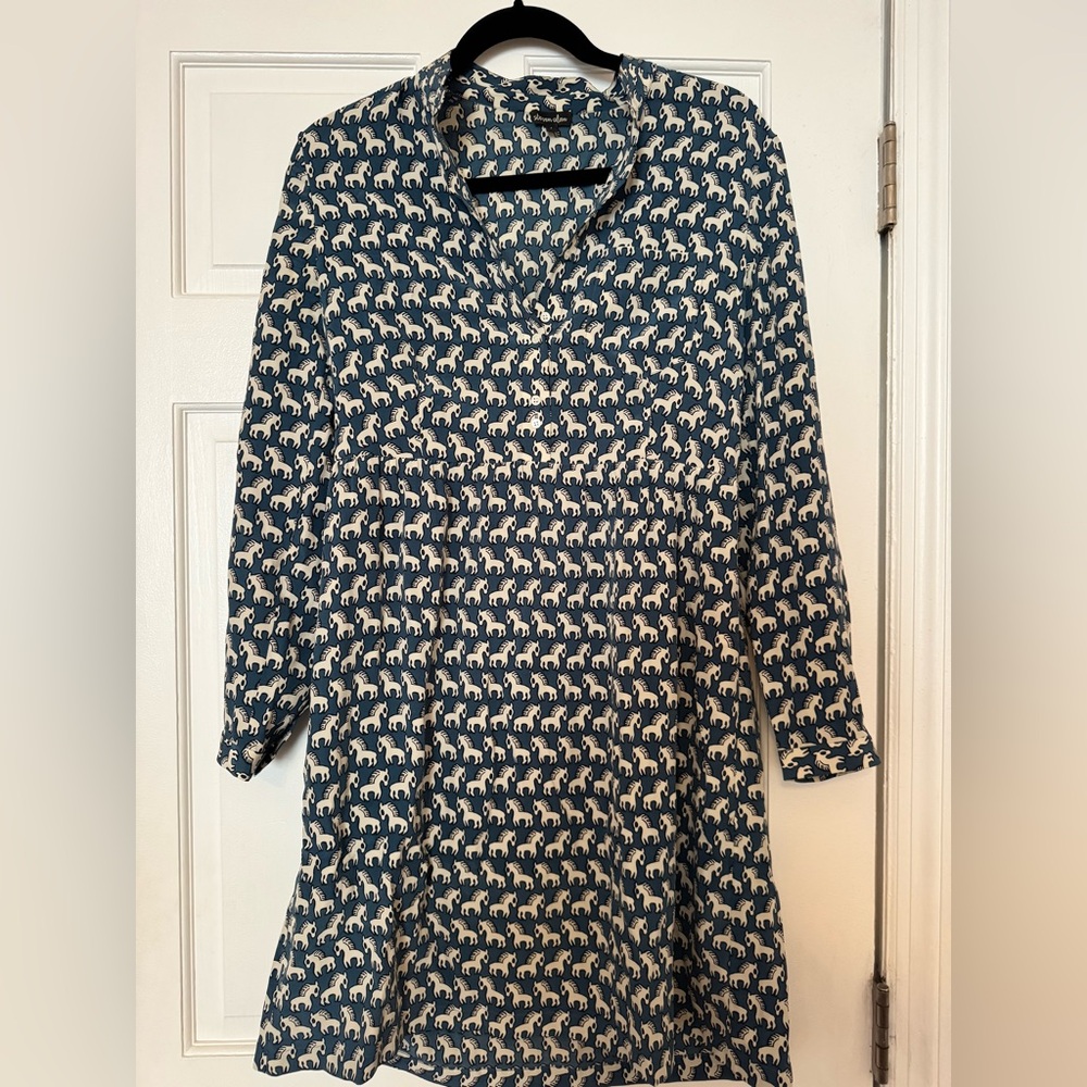 Steven Alan Blue and White Horse Print Silk Dress